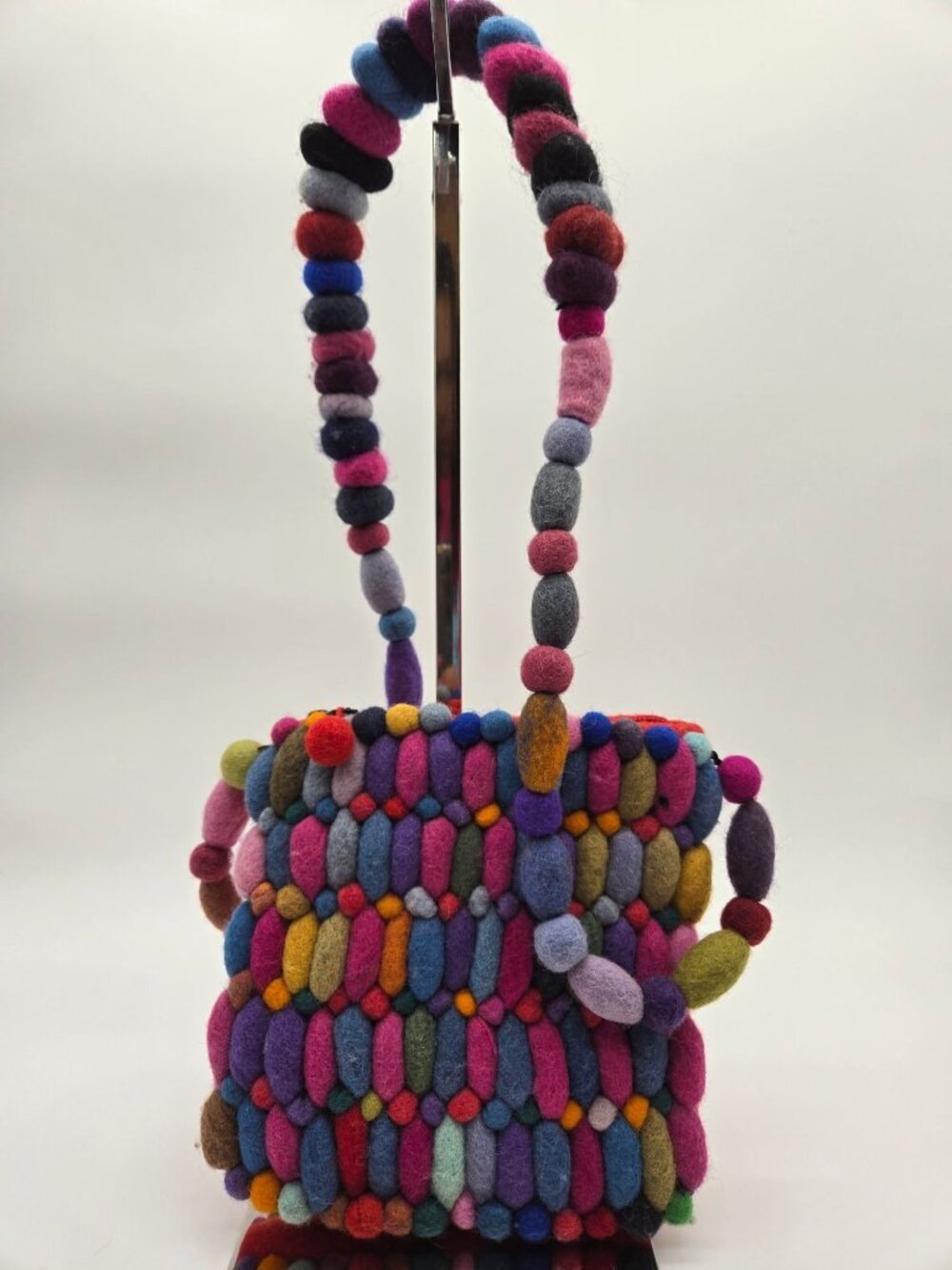 Rising Tide Colorful Pom Pom Wool Felt Shoulder Bag Boho Festival Purse EUC